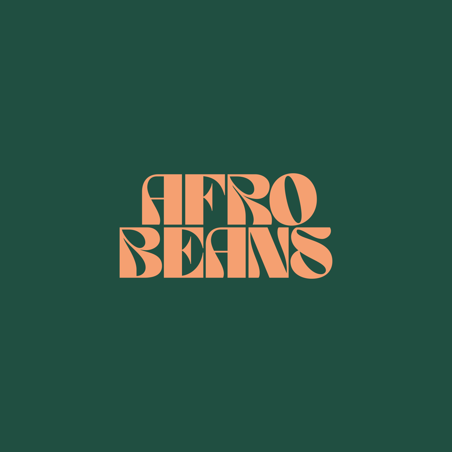 Afrobeans wordmark in peach on forest green