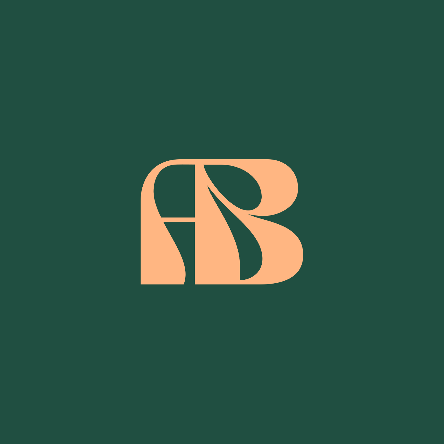 AB monogram in peach on forest green