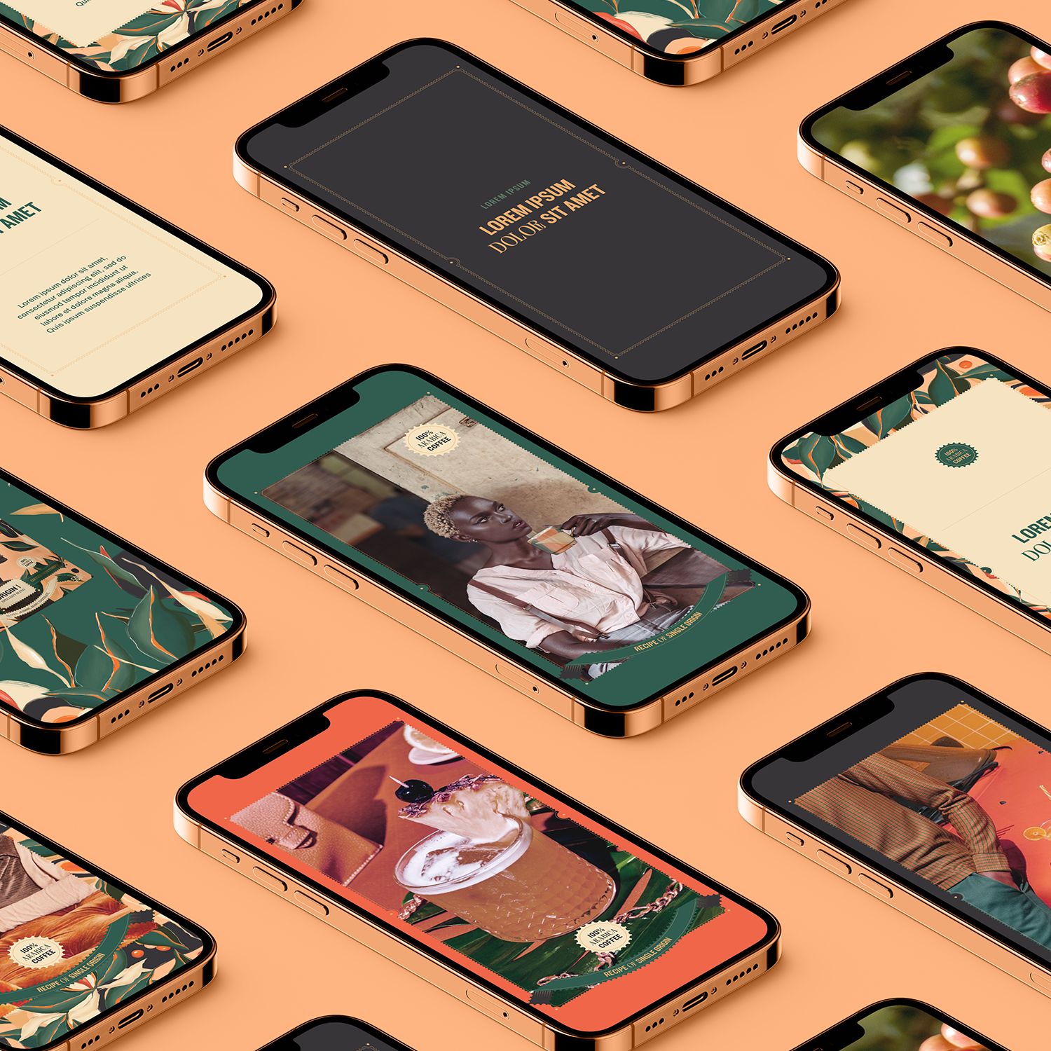 Isometric grid of phones showing the Afrobeans story system