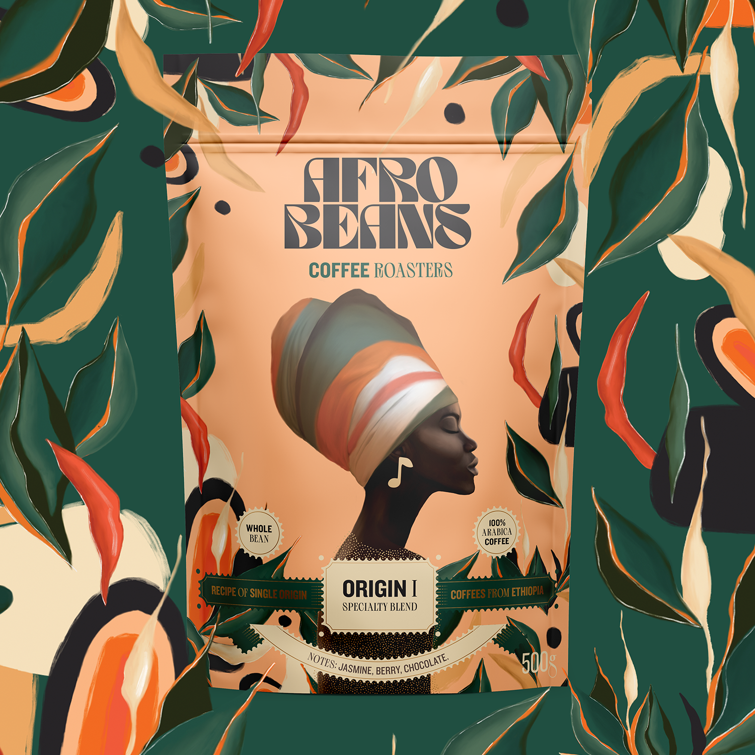 Origin I pouch sitting inside the botanical illustration