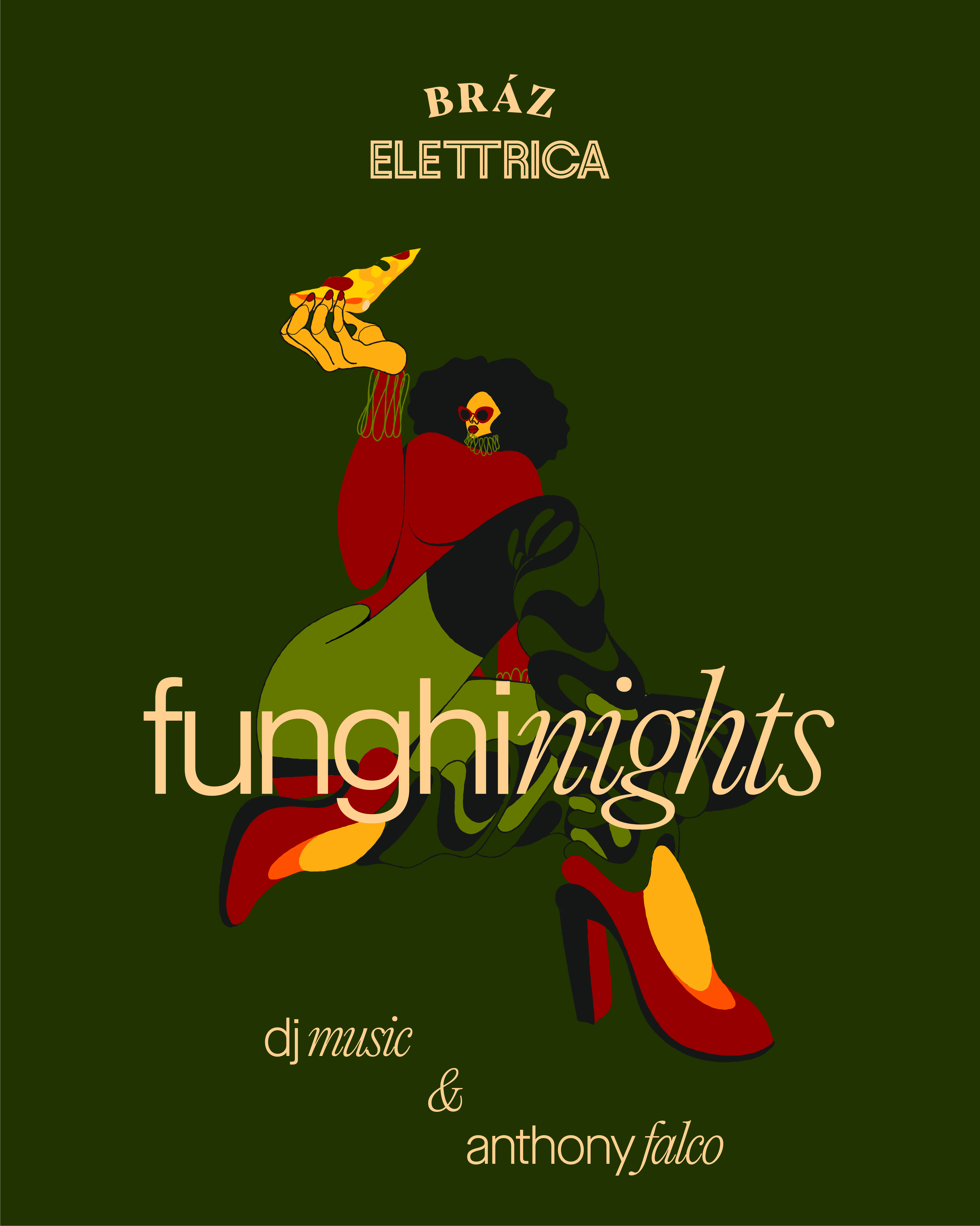 Funghi nights flyer with the pizza illustration