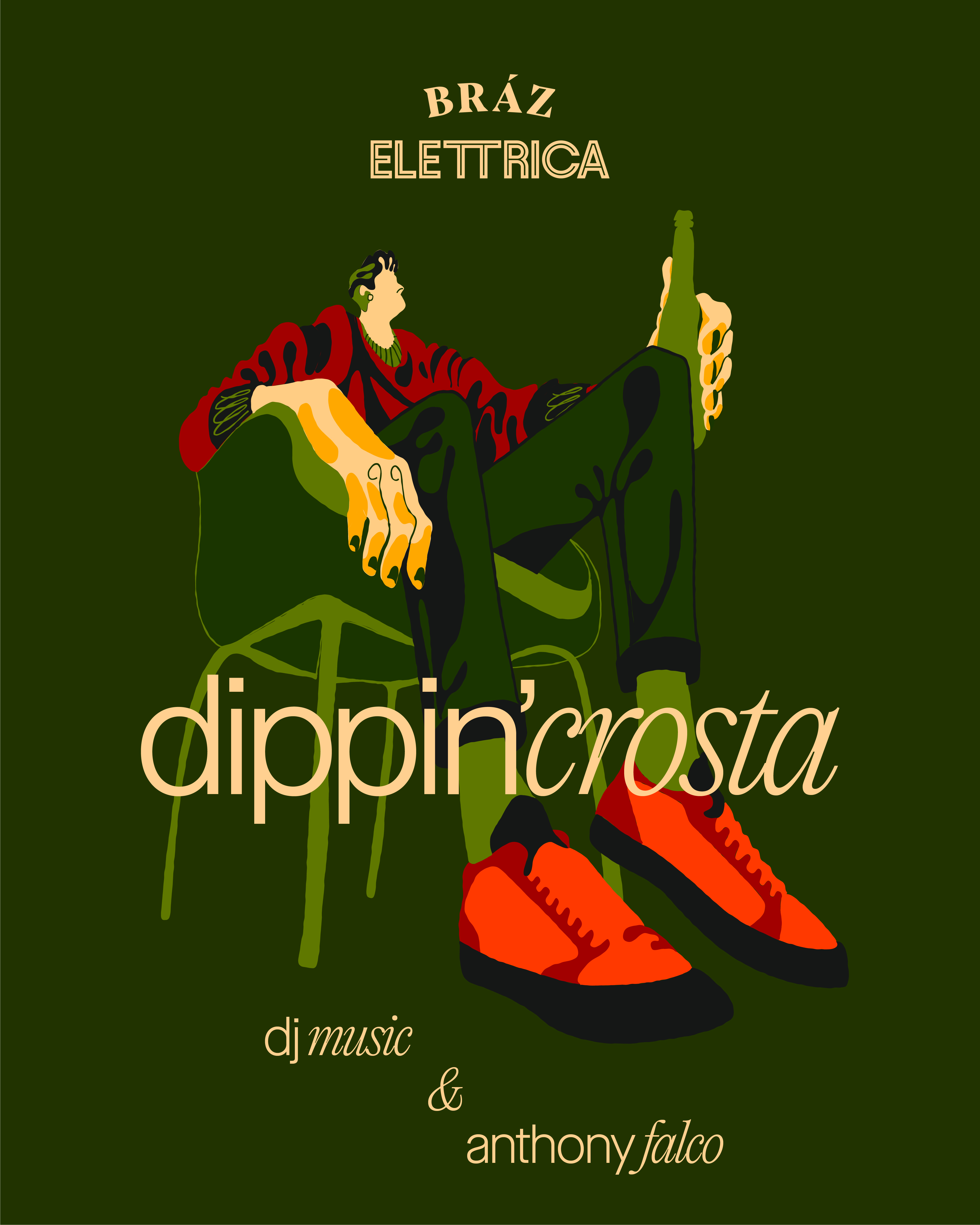 Dippin’ crosta character illustration with a beer bottle