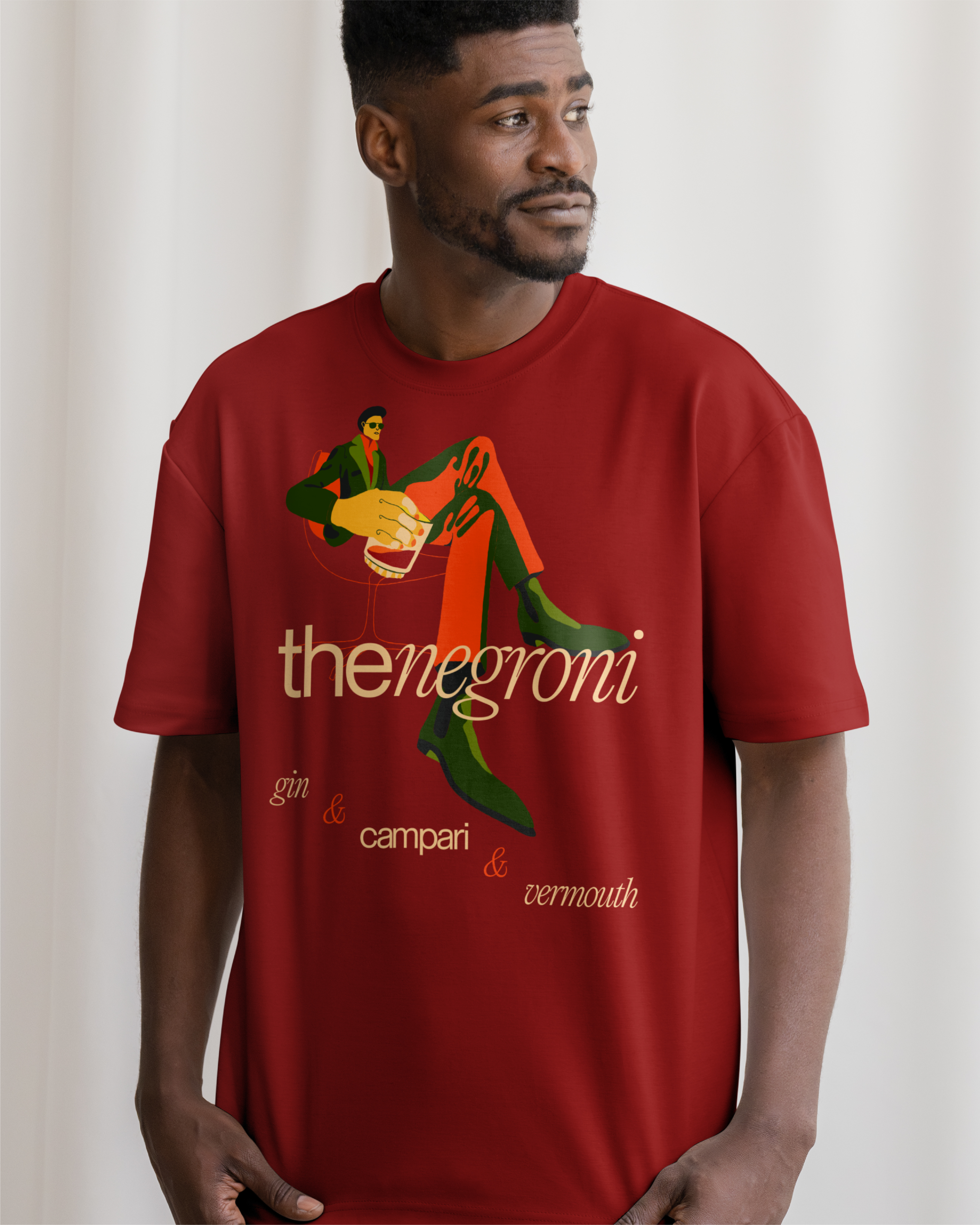 The negroni illustration applied to a t-shirt