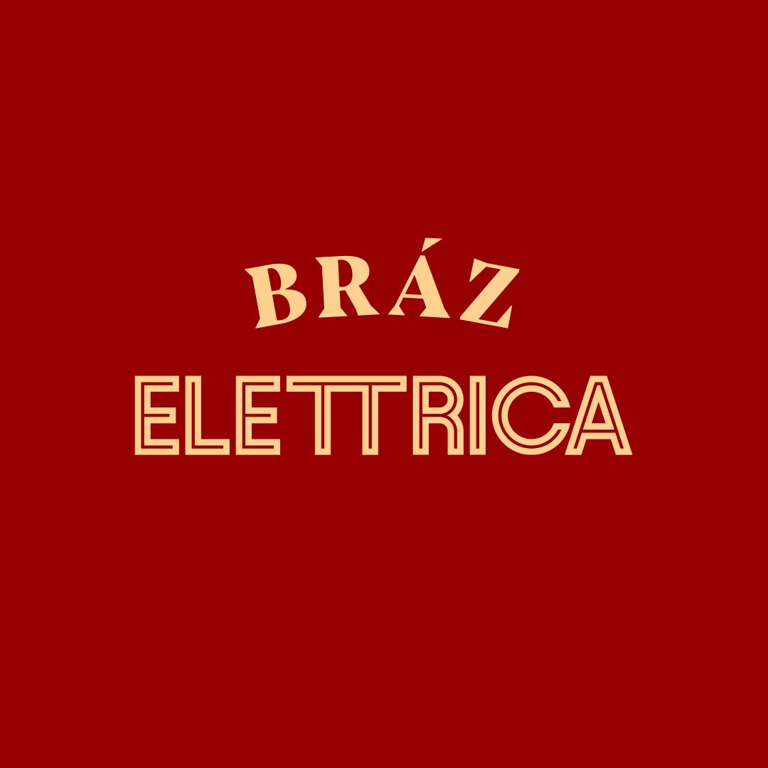 Bráz Elettrica wordmark in cream on pomodoro