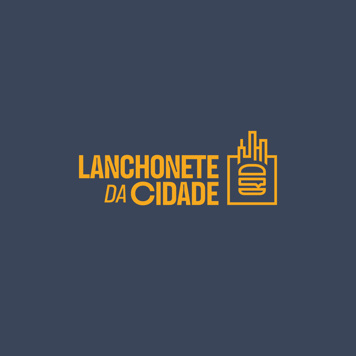 Lanchonete da Cidade identity — blue and yellow lockup on brown