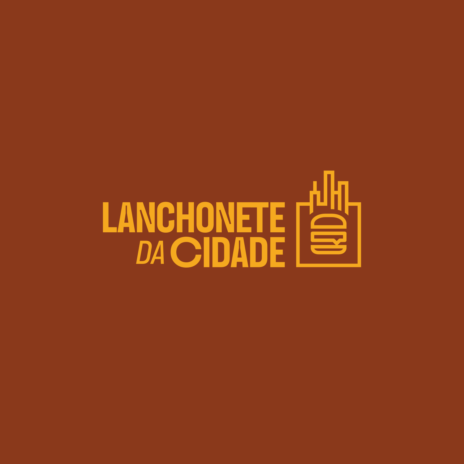 Lanchonete da Cidade identity — stacked wordmark on yellow
