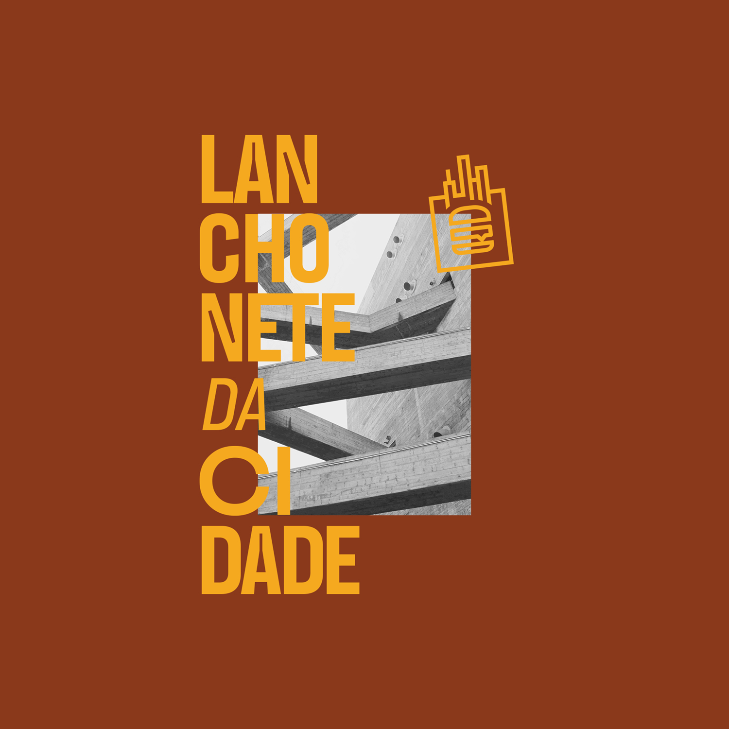 Lanchonete da Cidade identity — burger illustration on yellow