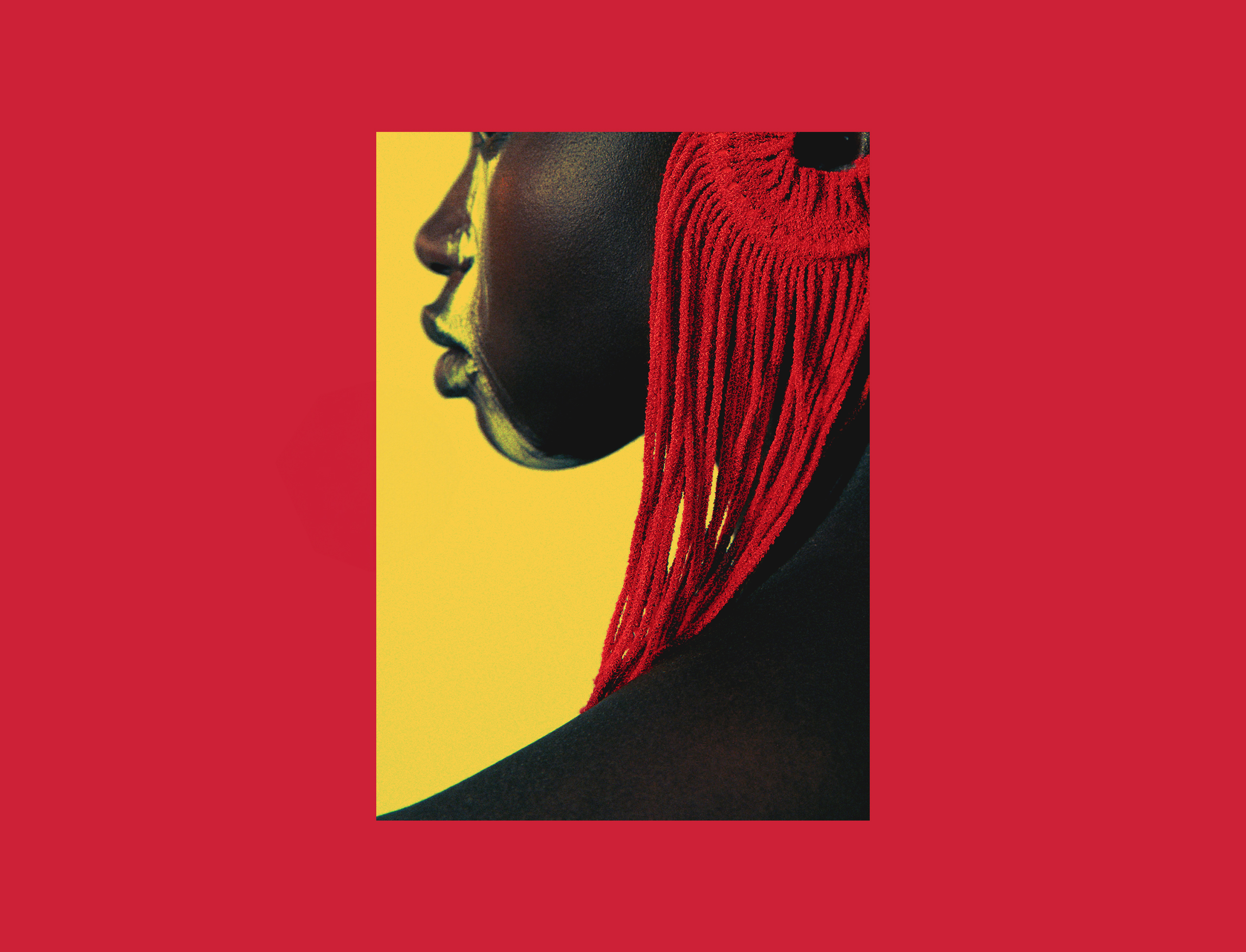 Luol Deng Foundation portrait with red braids on yellow