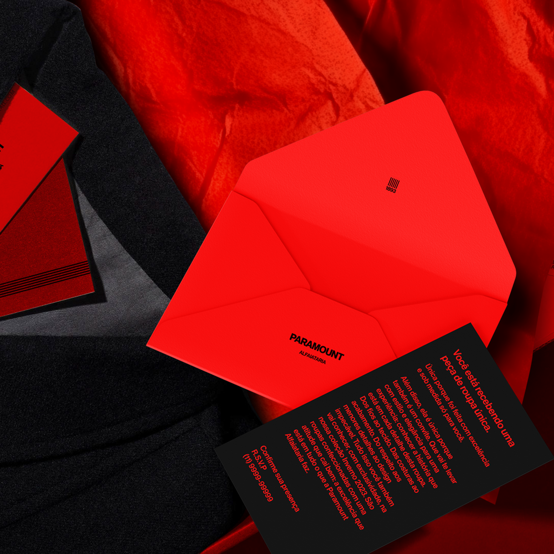 Paramount Alfaiataria invitation envelope and winter 2023 card