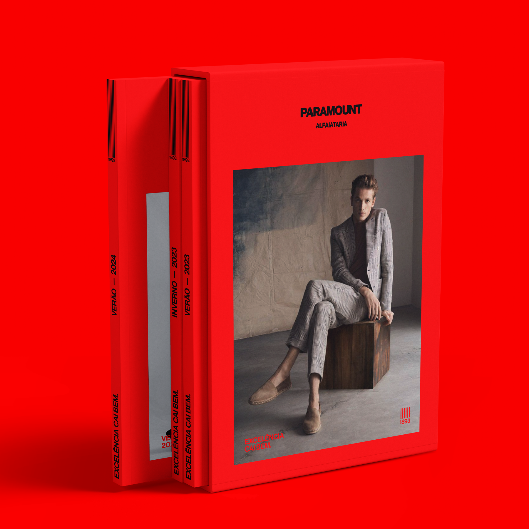Paramount Alfaiataria lookbook slipcase in red with seasonal spines